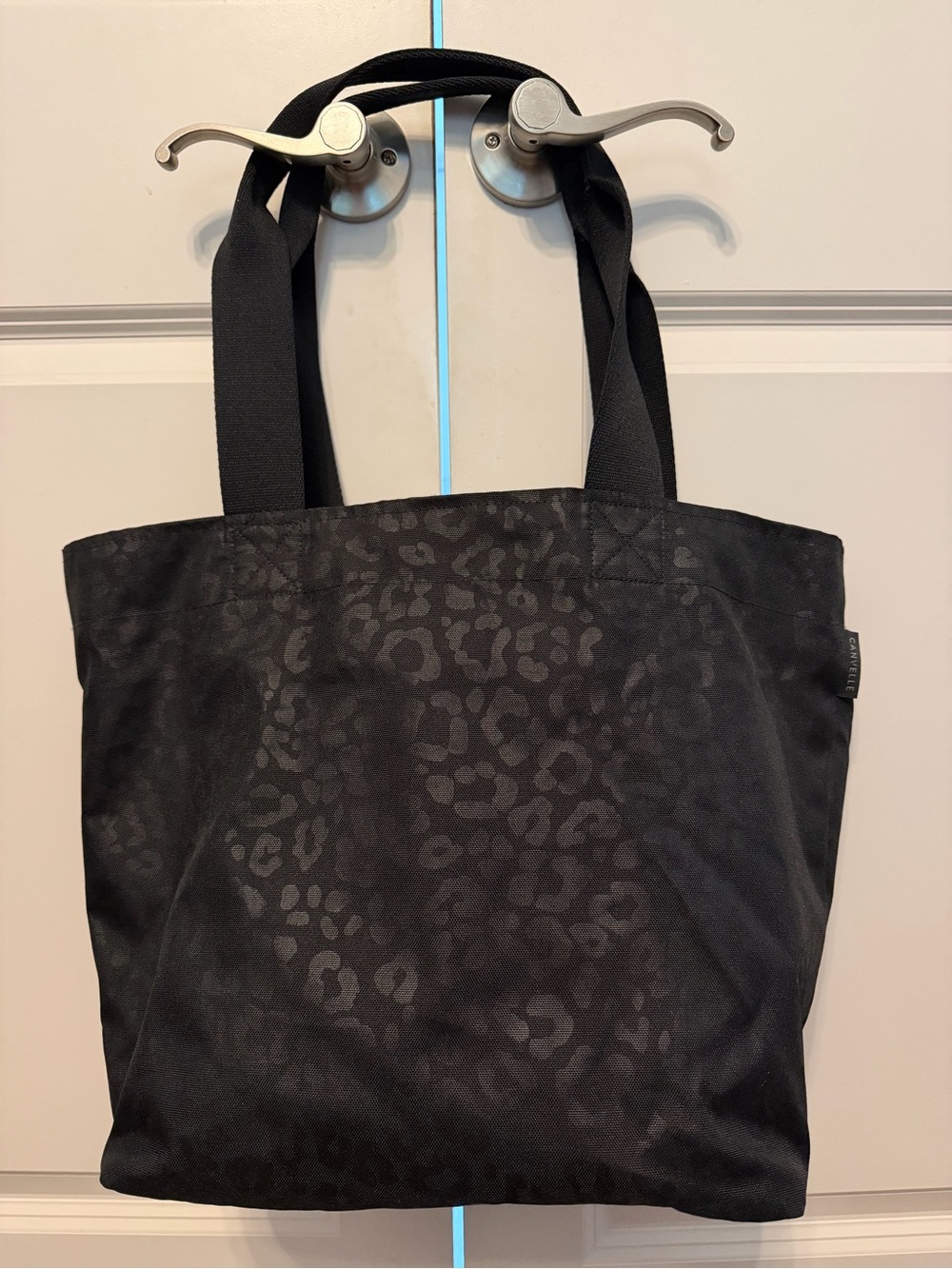 Black Leopard-Pattern Canvas Tote Bag